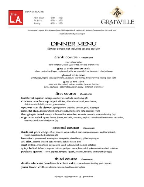 granville menu west hollywood